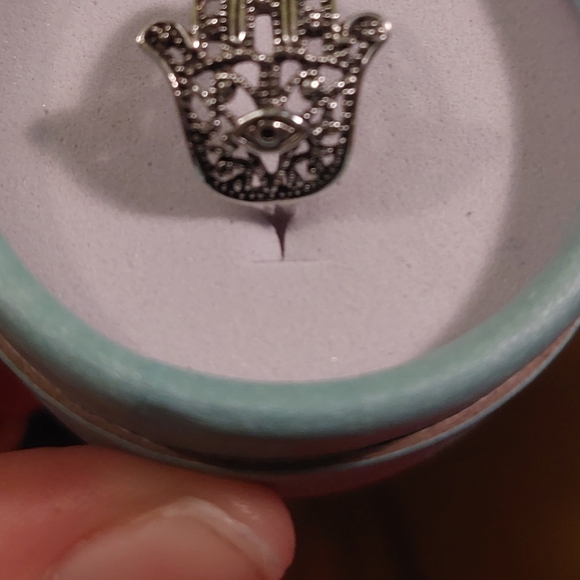 Ornate Hamsa Hand Solid Sterling Silver Ring - Picture 7 of 7